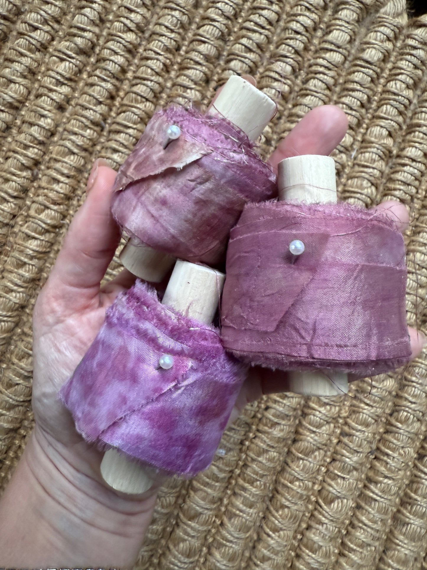Recycled Rose Petal Silk Sari Ribbon {per yard}