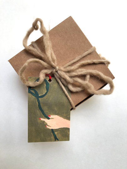 Gift Tag and Naturally Dyed Wool Yarn Box Set | Hand Tied and Eucalyptus Dyed Yarn Ribbon | Trademark Inspired Collaboration
