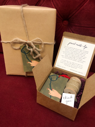 Gift Tag and Naturally Dyed Wool Yarn Box Set | Hand Tied and Eucalyptus Dyed Yarn Ribbon | Trademark Inspired Collaboration