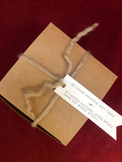 Gift Tag and Naturally Dyed Wool Yarn Box Set | Hand Tied and Eucalyptus Dyed Yarn Ribbon | Trademark Inspired Collaboration