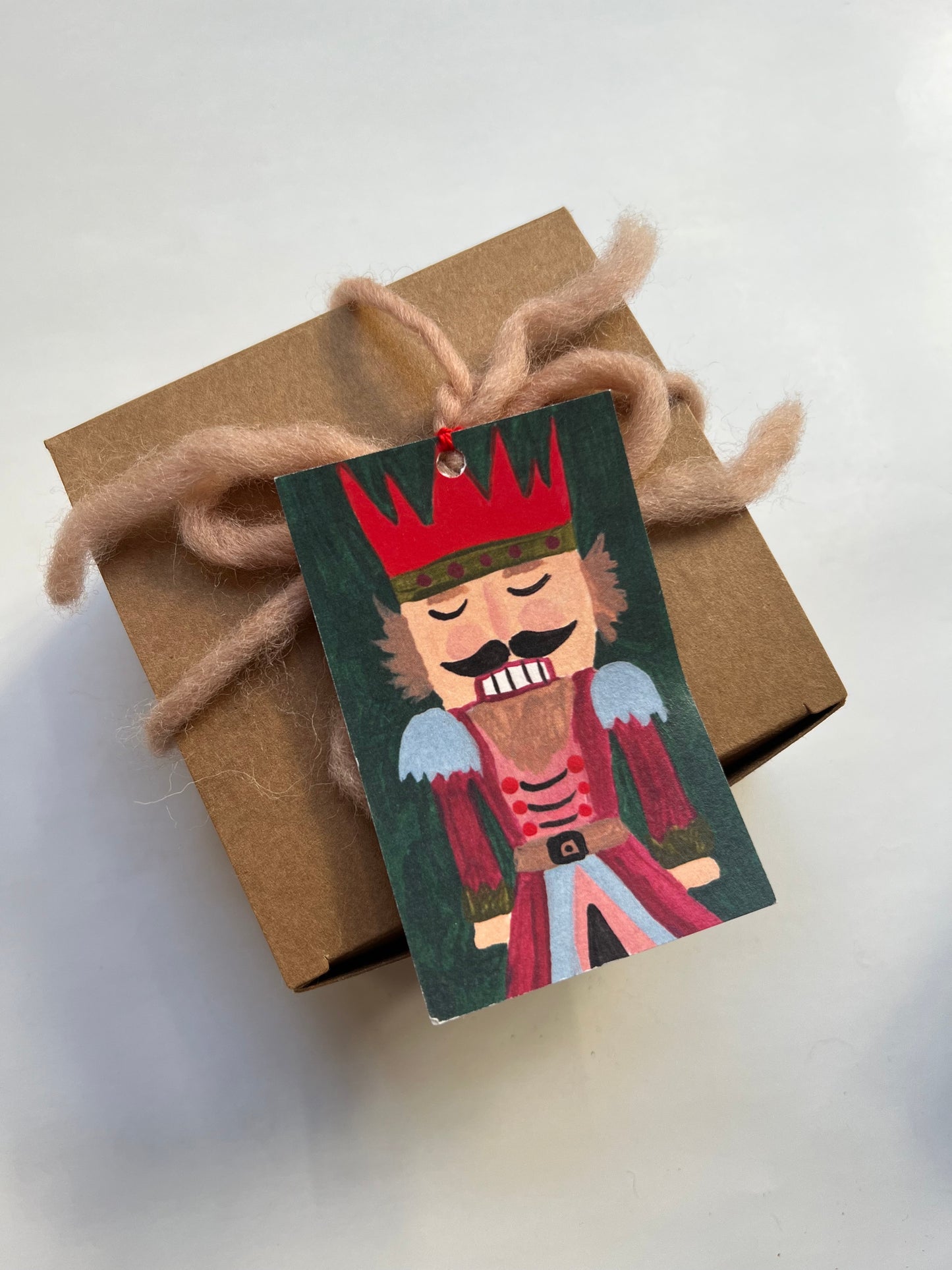 Gift Tag and Naturally Dyed Wool Yarn Box Set | Nutcracker and Avocado Dyed Yarn Ribbon | Trademark Inspired Collaboration