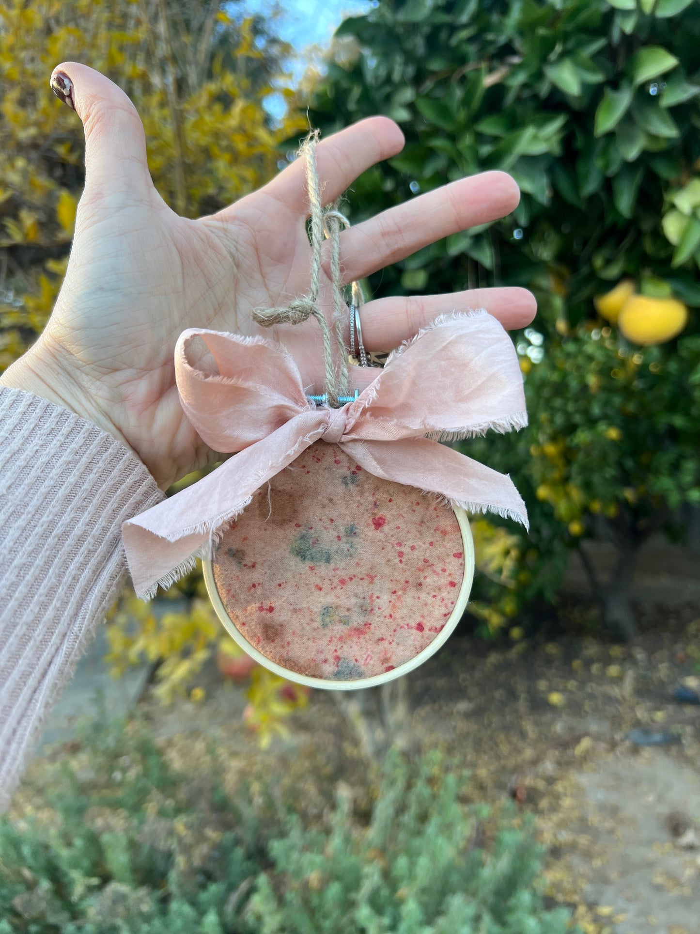 Pink Naturally Dyed Circle Ornament