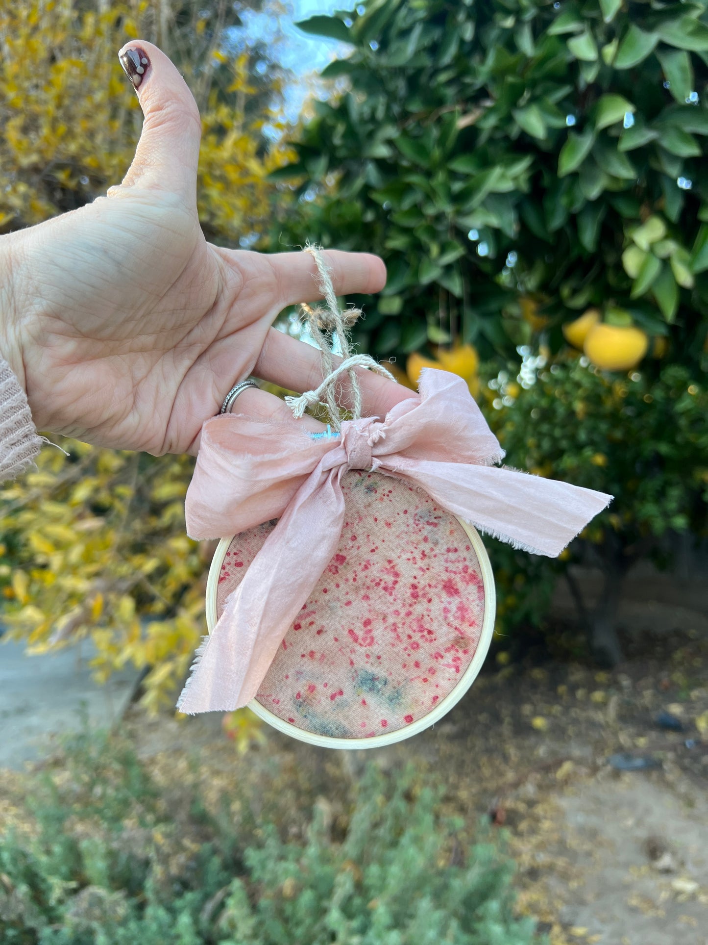 Pink Naturally Dyed Circle Ornament