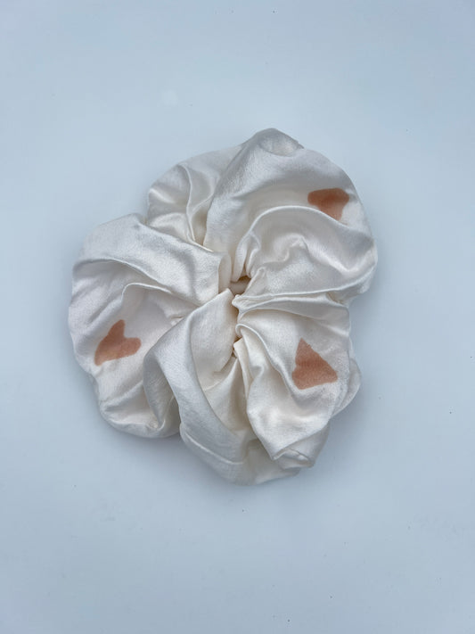 Oversized Hand Painted Hearts Mulberry Silk Scrunchie