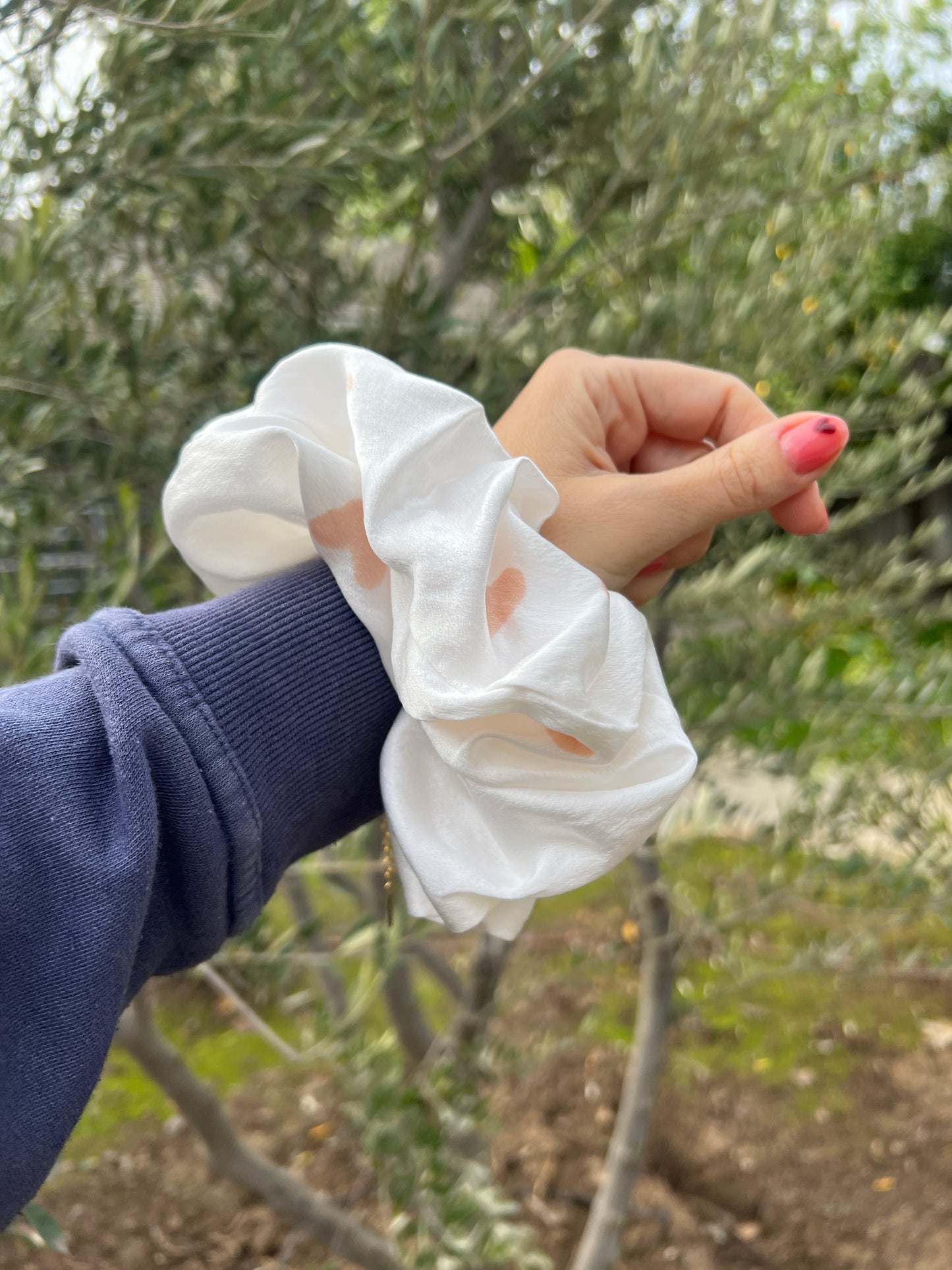 Oversized Hand Painted Hearts Mulberry Silk Scrunchie