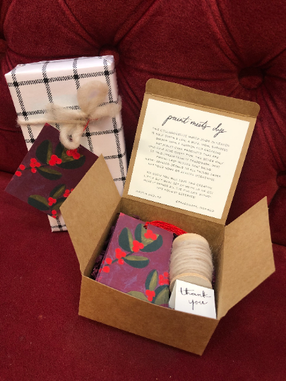 Gift Tag and Naturally Dyed Wool Yarn Box Set | Winter Berries and Rosemary Dyed Yarn Ribbon | Trademark Inspired Collaboration