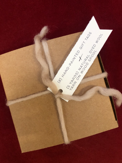 Gift Tag and Naturally Dyed Wool Yarn Box Set | Winter Berries and Rosemary Dyed Yarn Ribbon | Trademark Inspired Collaboration