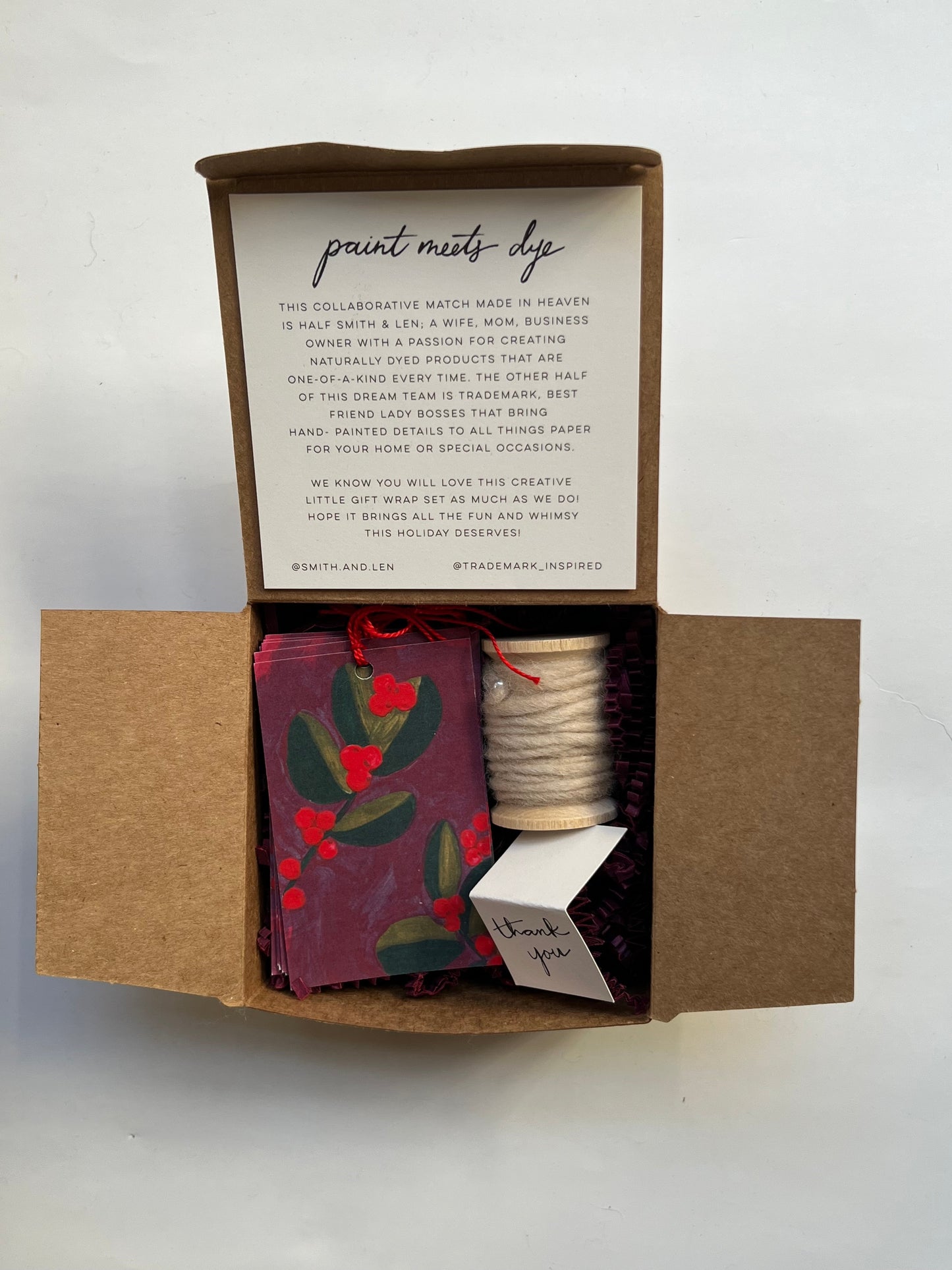 Gift Tag and Naturally Dyed Wool Yarn Box Set | Winter Berries and Rosemary Dyed Yarn Ribbon | Trademark Inspired Collaboration